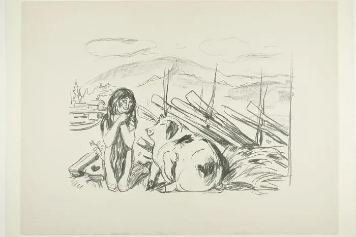 Framed Print : Omega and the Pig, 1908 / 09. Creator: Edvard Munch Framed Print : Omega and the Pig, 1908 / 09. Creator: Edvard Munch
