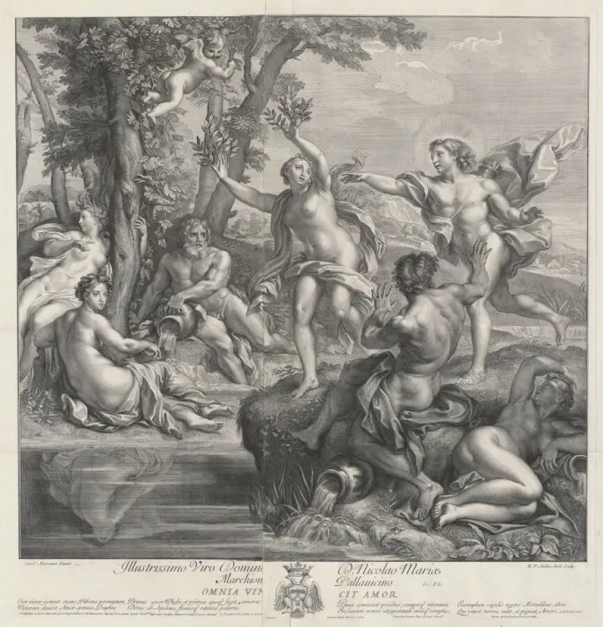 Framed Print : Omnia Vincit Amor [Apollo and Daphne], 1728. Creator: Robert van Audenaerde