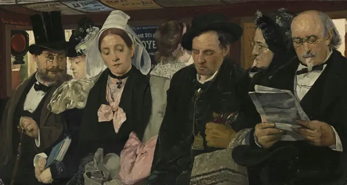 Framed Print : In an Omnibus, 1877. Creator: Carriere-Belleuse, Pierre (1851-1933) Framed Print : In an Omnibus, 1877. Creator: Carriere-Belleuse, Pierre (1851-1933)