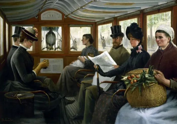 Framed Print : In an Omnibus, 1885. Creator: Delondre, Maurice (active 1880s) Framed Print : In an Omnibus, 1885. Creator: Delondre, Maurice (active 1880s)