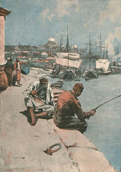 'On The Quay, Constantinople -- An Eastern Izaac Walton', after Frank Brangwyn, 1891. Creator: Frank Brangwyn. 'On The Quay, Constantinople -- An Eastern Izaac Walton', after Frank Brangwyn, 1891. Creator: Frank Brangwyn