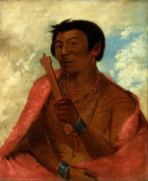 Framed Print : On-saw-kie, The Sauk, in the Act of Praying, 1830. Creator: George Catlin