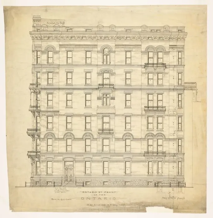 Framed Print : Ontario Apartments, Chicago, Illinois, Elevation, 1880. Creator: Treat & Foltz Framed Print : Ontario Apartments, Chicago, Illinois, Elevation, 1880. Creator: Treat & Foltz