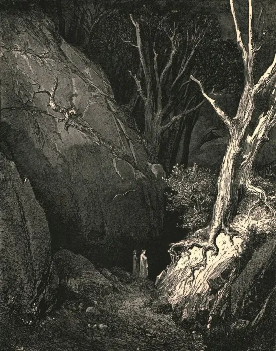 Framed Print : Onward he moved, I close his steps pursued, c1890. Creator: Gustave Doré Framed Print : Onward he moved, I close his steps pursued, c1890. Creator: Gustave Doré