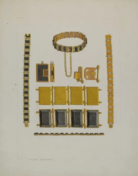 Framed Print : Onyx Bracelet, c. 1937. Creator: Tulita Westfall Framed Print : Onyx Bracelet, c. 1937. Creator: Tulita Westfall