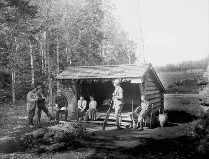 Framed Print : An Open camp in the Adirondacks, New York, between 1900 and 1910. Creator: Unknown Framed Print : An Open camp in the Adirondacks, New York, between 1900 and 1910. Creator: Unknown