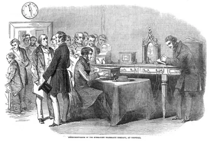 Framed Print : Opening of the 1851 London to Paris telegraph link (1852) Framed Print : Opening of the 1851 London to Paris telegraph link (1852)