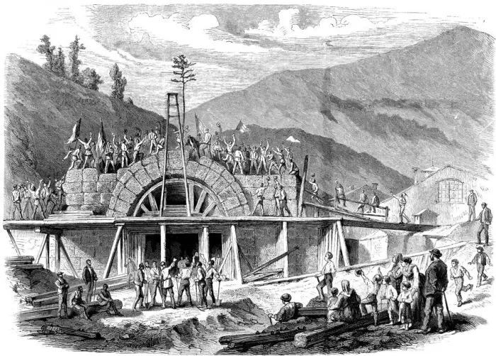Framed Print : The opening of the Alps, placing the last stone in the Mont - Genis entrance Framed Print : The opening of the Alps, placing the last stone in the Mont - Genis entrance