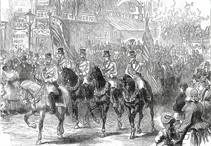 Framed Print : Opening of the American Centennial Exhibition: the Butchers Procession...1876. Creators: Unknown, Melton Prior Framed Print : Opening of the American Centennial Exhibition: the Butchers Procession...1876. Creators: Unknown, Melton Prior