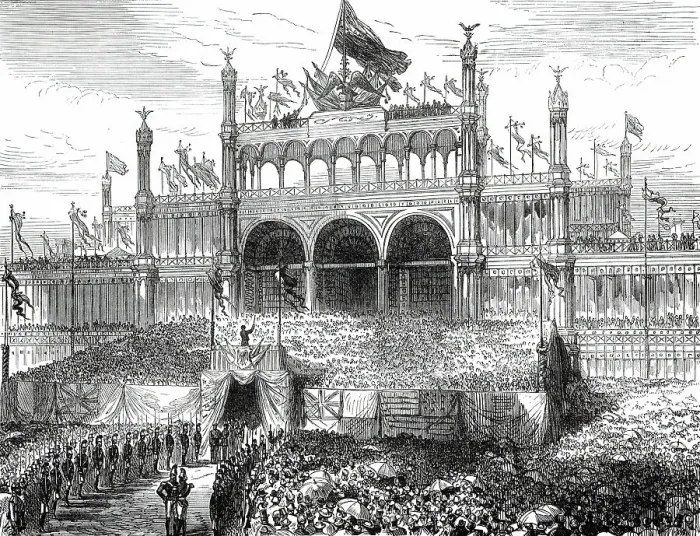 Framed Print : Opening of the American Centennial Exhibition: Chorus singing the Centennial Hymn...1876. Creator: Melton Prior Framed Print : Opening of the American Centennial Exhibition: Chorus singing the Centennial Hymn...1876. Creator: Melton Prior
