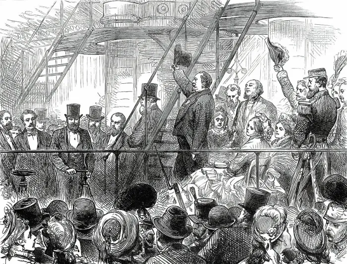Framed Print : Opening of the American Centennial Exhibition: President Grant Starting the Machinery...1876. Creator: Melton Prior Framed Print : Opening of the American Centennial Exhibition: President Grant Starting the Machinery...1876. Creator: Melton Prior