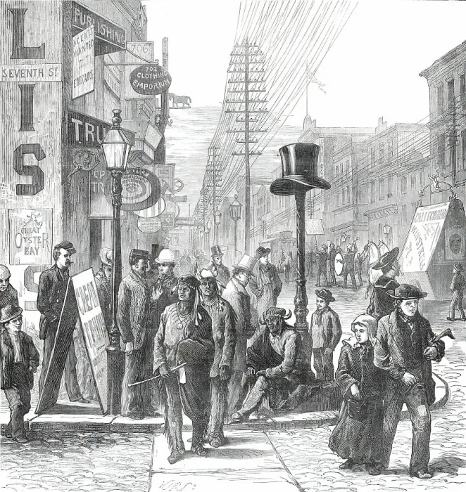 Framed Print : Opening of the American Centennial Festival Exhibition: a Street in Philadelphia, 1876. Creator: W. J. P Framed Print : Opening of the American Centennial Festival Exhibition: a Street in Philadelphia, 1876. Creator: W. J. P