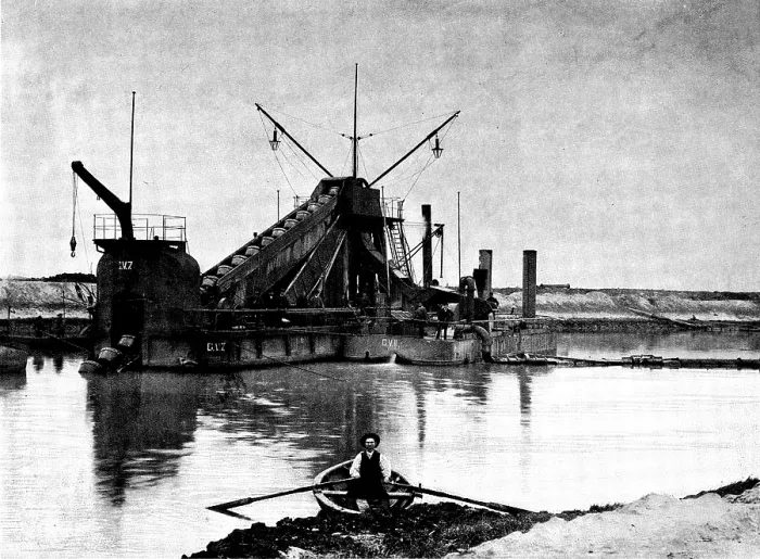 Framed Print : The Opening of the Baltic Canal: a floating dredge employed in deepening the canal, 1895. Creator: Unknown Framed Print : The Opening of the Baltic Canal: a floating dredge employed in deepening the canal, 1895. Creator: Unknown