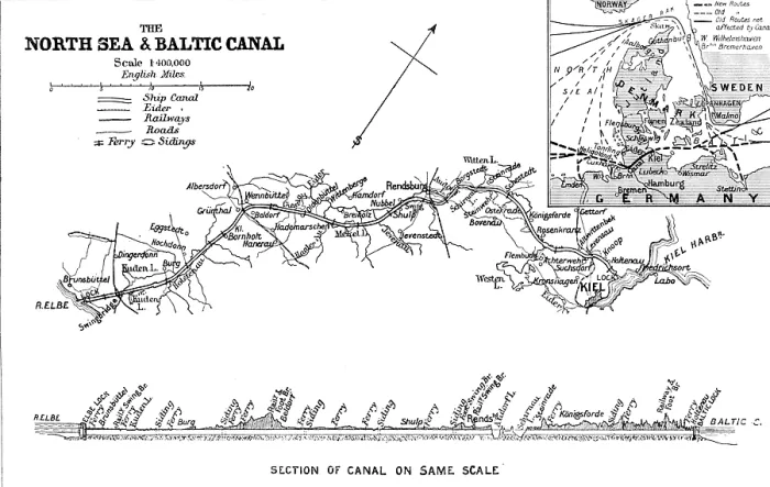 Framed Print : The Opening of the Baltic Canal: map and section of the canal, 1895. Creator: George Philip & Son Ltd Framed Print : The Opening of the Baltic Canal: map and section of the canal, 1895. Creator: George Philip & Son Ltd