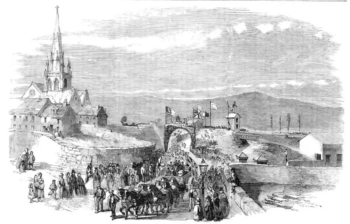 Framed Print : Opening of the Barnsley Branch Railway: the Procession entering the Regent-Street Station, 1857. Creator: Unknown Framed Print : Opening of the Barnsley Branch Railway: the Procession entering the Regent-Street Station, 1857. Creator: Unknown