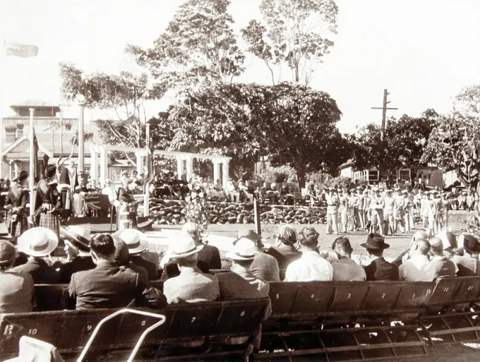 Framed Print : Opening ceremony, Garden of Remembrance, Mosman Park, 1952. Creator: Unknown Framed Print : Opening ceremony, Garden of Remembrance, Mosman Park, 1952. Creator: Unknown