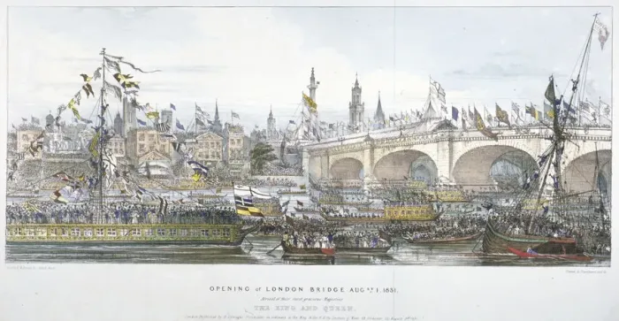 Framed Print : Opening ceremony of the new London Bridge, 1831. Artist: Englemann, Graf and Co