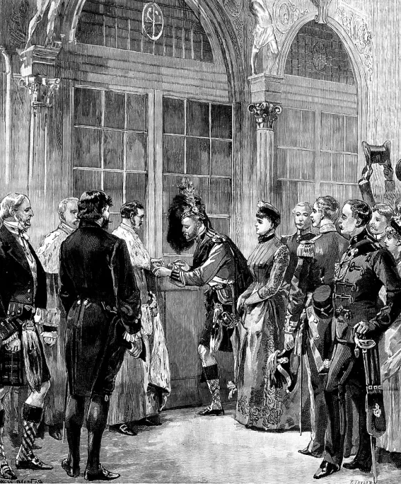 Framed Print : Opening of the Edinburgh Exhibition: the Duke of Edinburgh unlocking the door, 1890. Creator: R. Taylor Framed Print : Opening of the Edinburgh Exhibition: the Duke of Edinburgh unlocking the door, 1890. Creator: R. Taylor