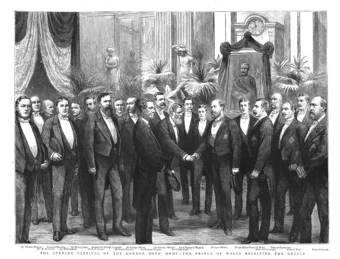 Framed Print : The opening festival of the Gordon Boys home - The Prince of Wales receiving the guests, 1886. Creator: Unknown Framed Print : The opening festival of the Gordon Boys home - The Prince of Wales receiving the guests, 1886. Creator: Unknown