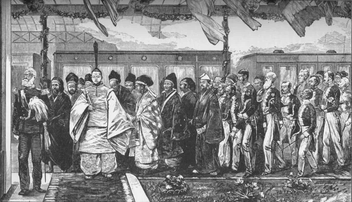 Framed Print : Opening of the first railway in Japan, 1872 (1907) Framed Print : Opening of the first railway in Japan, 1872 (1907)