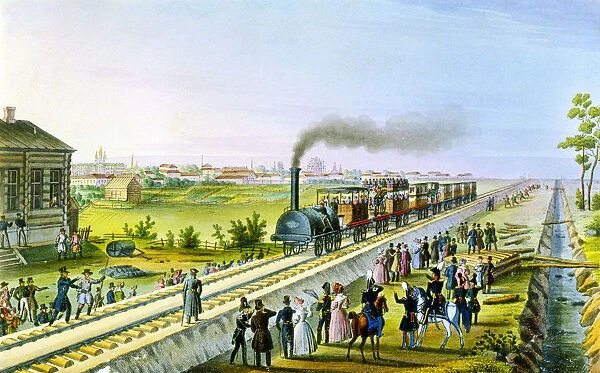 Opening of the first railway line from St Petersburg to Pavlovsk, Russia, 1830s. Artist: Russian Master