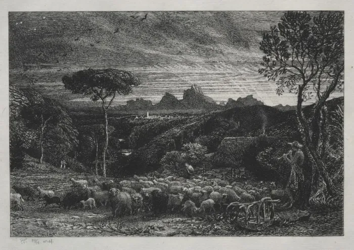 Framed Print : Opening the Fold, 1880. Creator: Samuel Palmer (British, 1805-1881) Framed Print : Opening the Fold, 1880. Creator: Samuel Palmer (British, 1805-1881)