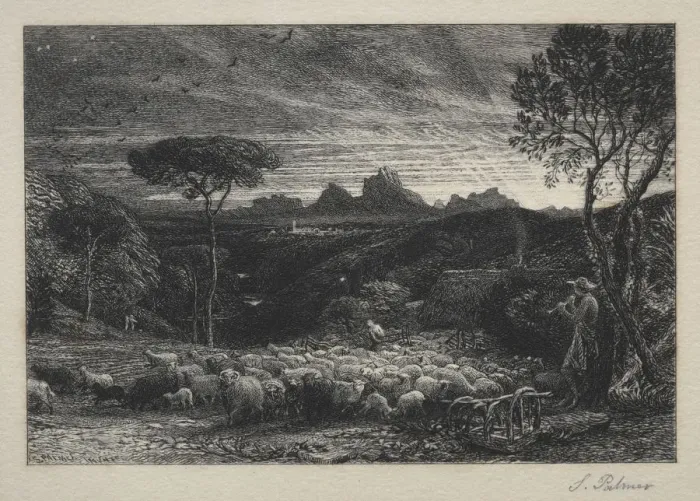 Framed Print : Opening the Fold, 1880. Creator: Samuel Palmer (British, 1805-1881) Framed Print : Opening the Fold, 1880. Creator: Samuel Palmer (British, 1805-1881)