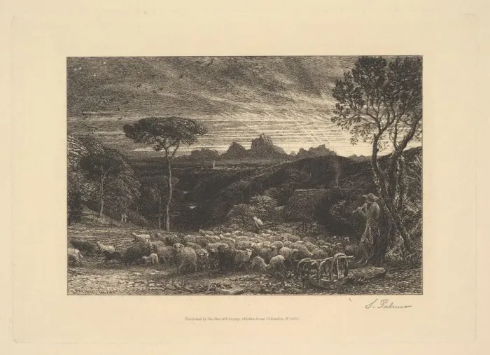 Framed Print : Opening the Fold, or Early Morning, 1880. Creator: Samuel Palmer Framed Print : Opening the Fold, or Early Morning, 1880. Creator: Samuel Palmer