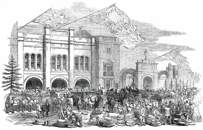 Framed Print : Opening of the Great Cheese-Market, at Chippenham, September 12 - the Market Hall, 1850. Creator:s Read Framed Print : Opening of the Great Cheese-Market, at Chippenham, September 12 - the Market Hall, 1850. Creator:s Read