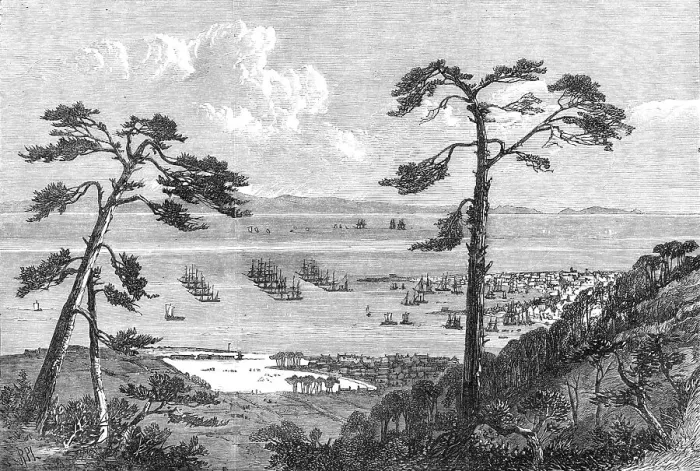 Framed Print : Opening of the Inland Sea Ports of Japan:Hiogo...British and American fleets at anchor, 1868. Creator: Unknown Framed Print : Opening of the Inland Sea Ports of Japan:Hiogo...British and American fleets at anchor, 1868. Creator: Unknown