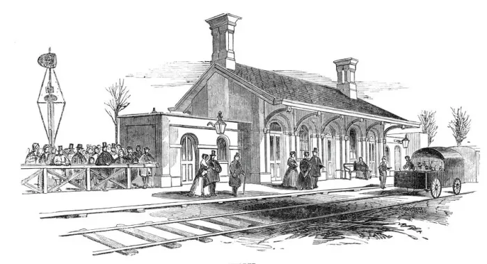 Framed Print : Opening of the Leamington and Warwick Railway - Kenilworth Station, 1844 Framed Print : Opening of the Leamington and Warwick Railway - Kenilworth Station, 1844