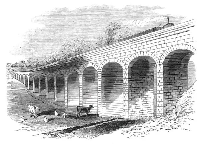 Framed Print : Opening of the Leamington and Warwick Railway - Melbourne Grange Viaduct, 1844 Framed Print : Opening of the Leamington and Warwick Railway - Melbourne Grange Viaduct, 1844
