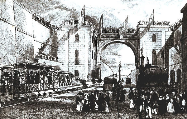 Opening of the line from Liverpool to Manchester, September 15, 1830, with a Rocket machine