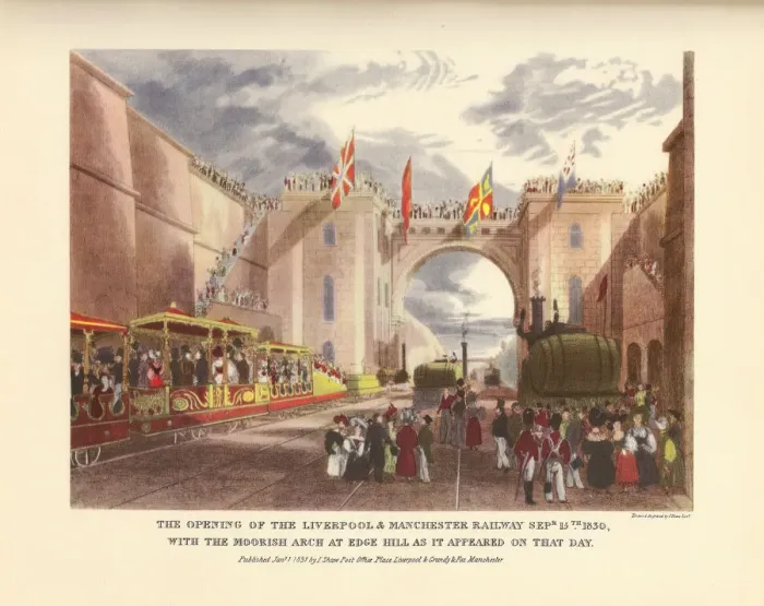 Framed Print : The Opening of the Liverpool and Manchester Railway, September 15, 1830. The Moorish Arch at Edge Hi Framed Print : The Opening of the Liverpool and Manchester Railway, September 15, 1830. The Moorish Arch at Edge Hi