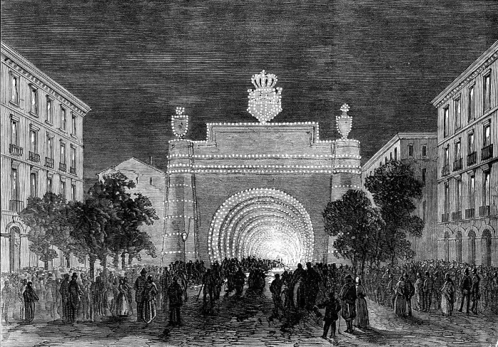 Framed Print : Opening of the Mont Cenis Tunnel: illuminations at Turin representing the tunnel, 1871. Creator: Unknown Framed Print : Opening of the Mont Cenis Tunnel: illuminations at Turin representing the tunnel, 1871. Creator: Unknown