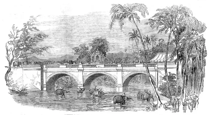 Framed Print : Opening of a new bridge at Travancore - the Rajah's State Procession, 1854. Creator: Unknown Framed Print : Opening of a new bridge at Travancore - the Rajah's State Procession, 1854. Creator: Unknown