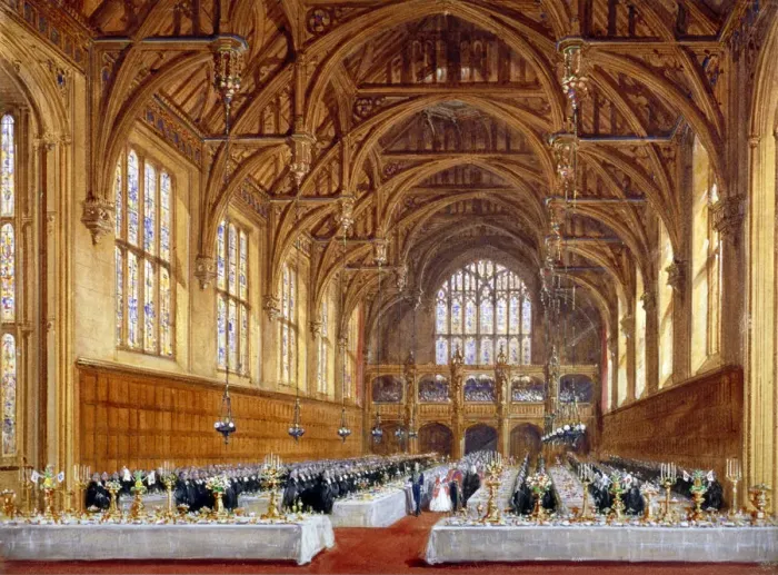 Framed Print : Opening of the new hall at Lincolns Inn, Holborn, London, 30th October 1845. Artist Framed Print : Opening of the new hall at Lincolns Inn, Holborn, London, 30th October 1845. Artist