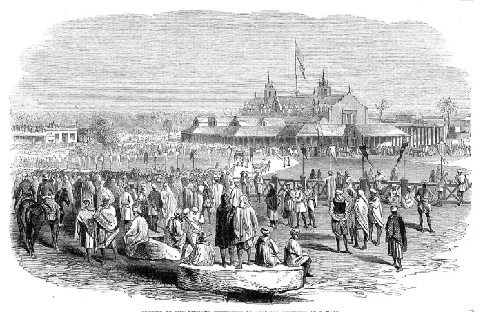 Framed Print : Opening of the Punjaub Exhibition of Arts and Industry at Lahore, 1864. Creator: Unknown Framed Print : Opening of the Punjaub Exhibition of Arts and Industry at Lahore, 1864. Creator: Unknown