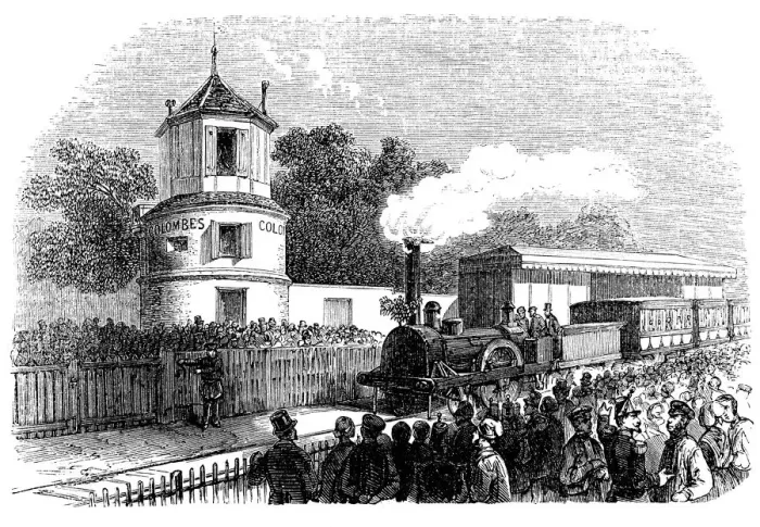 Framed Print : Opening of the railway line from Asnieres to Argenteuil (France), four kilometers Framed Print : Opening of the railway line from Asnieres to Argenteuil (France), four kilometers