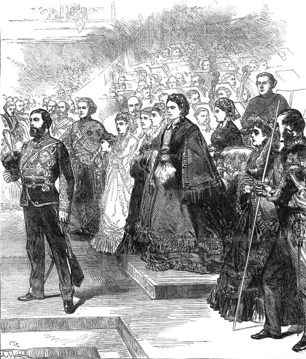 Framed Print : Opening of the Royal Albert Hall by the Queen: the Prince of Wales declaring the Hall open, 1871. Creator: C. R Framed Print : Opening of the Royal Albert Hall by the Queen: the Prince of Wales declaring the Hall open, 1871. Creator: C. R