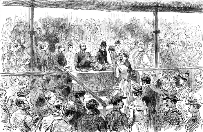 Framed Print : Opening of the Royal Military Exhibition: the Princess of Wales receiving purses... 1890. Creator: Unknown Framed Print : Opening of the Royal Military Exhibition: the Princess of Wales receiving purses... 1890. Creator: Unknown