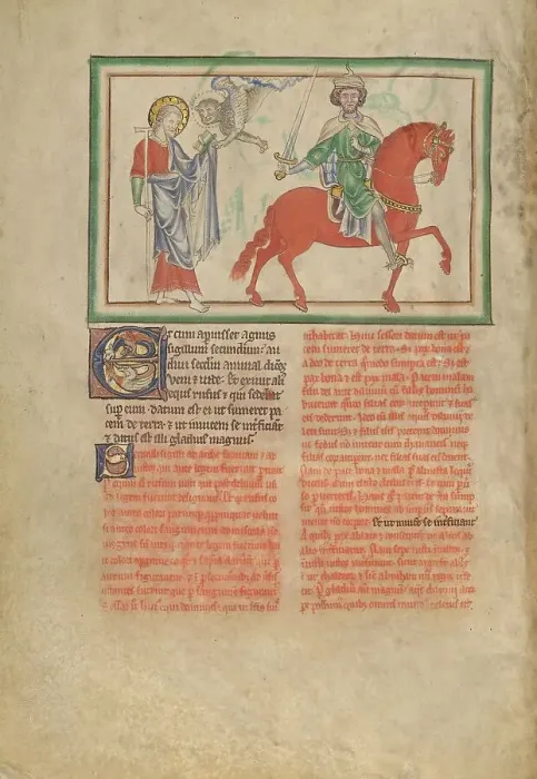 Framed Print : The Opening of the Second Seal: The Second Horseman: Initial E: Two Animals, about 1255-1260. Creator: Unknown Framed Print : The Opening of the Second Seal: The Second Horseman: Initial E: Two Animals, about 1255-1260. Creator: Unknown