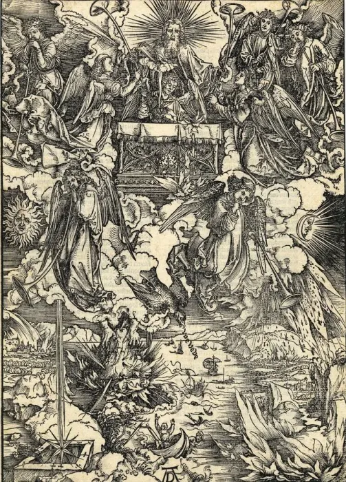 Framed Print : The opening of the seventh seal and the eagle crying Woe. From Apocalypsis cum Figuris, 1498 Framed Print : The opening of the seventh seal and the eagle crying Woe. From Apocalypsis cum Figuris, 1498