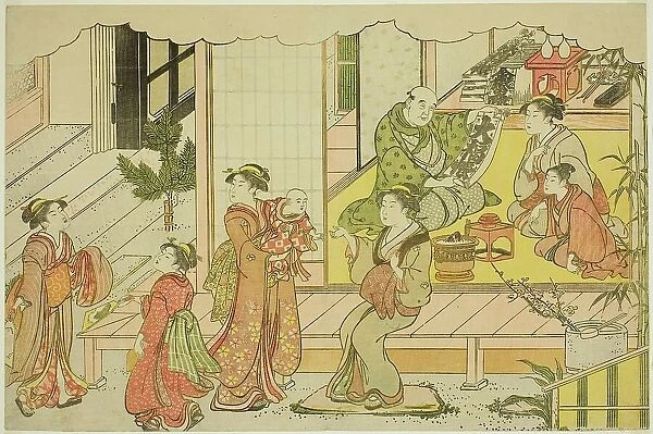 Opening the Storehouse (Kurabiraki), from the illustrated book 'Colors of the Triple... c. 1787. Creator: Torii Kiyonaga. Opening the Storehouse (Kurabiraki), from the illustrated book 'Colors of the Triple... c. 1787. Creator: Torii Kiyonaga