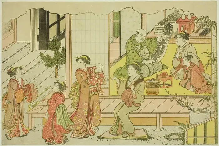 Framed Print : Opening the Storehouse (Kurabiraki), from the illustrated book Colors of the Triple... c. 1787. Creator: Torii Kiyonaga. Opening the Storehouse (Kurabiraki), from the illustrated book Colors of the Triple... c. 1787. Creator: Torii Kiyonaga Framed Print : Opening the Storehouse (Kurabiraki), from the illustrated book Colors of the Triple... c. 1787. Creator: Torii Kiyonaga. Opening the Storehouse (Kurabiraki), from the illustrated book Colors of the Triple... c. 1787. Creator: Torii Kiyonaga