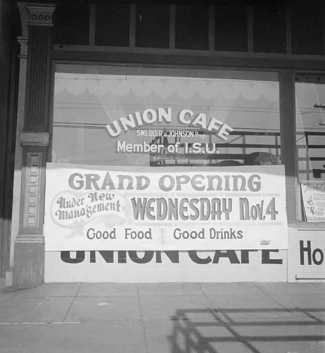 Framed Print : Opening of union café, Oakland, California, 1936. Creator: Dorothea Lange Framed Print : Opening of union café, Oakland, California, 1936. Creator: Dorothea Lange