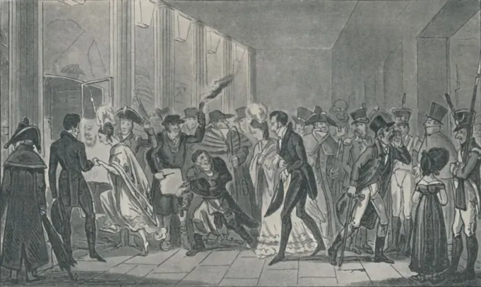 Framed Print : After the Opera, 1821, (1920). Artists: Isaac Robert Cruikshank, George Cruikshank Framed Print : After the Opera, 1821, (1920). Artists: Isaac Robert Cruikshank, George Cruikshank
