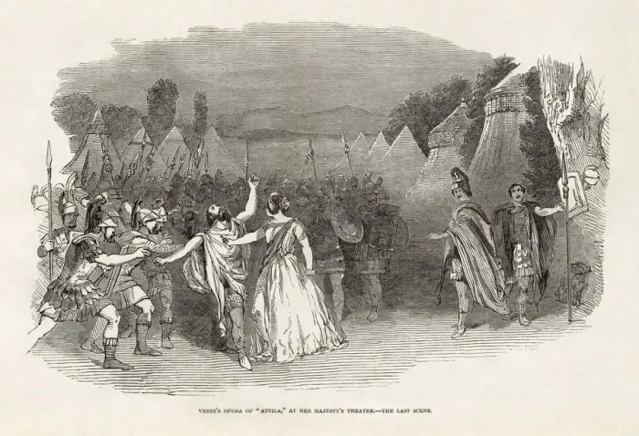 Framed Print : Opera Attila by Giuseppe Verdi at Her Majestys Theatre, London. From The Illustrated London News of Framed Print : Opera Attila by Giuseppe Verdi at Her Majestys Theatre, London. From The Illustrated London News of