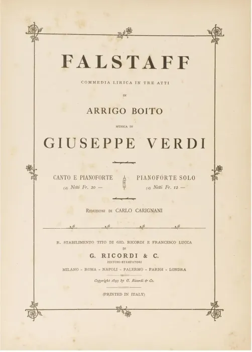 Framed Print : Opera Falstaff: first edition of the original version, 1893 Framed Print : Opera Falstaff: first edition of the original version, 1893