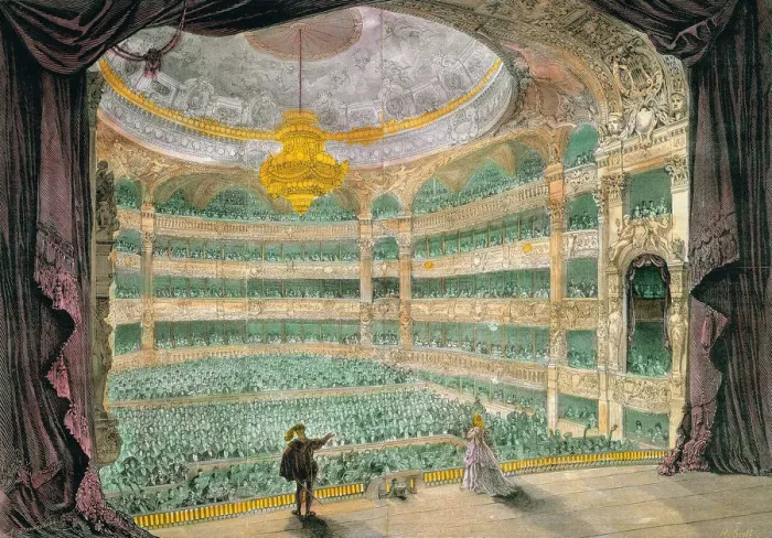 Framed Print : Opera of Paris, built between 1862-1875 by Charles Garnier, engraving depicting Framed Print : Opera of Paris, built between 1862-1875 by Charles Garnier, engraving depicting